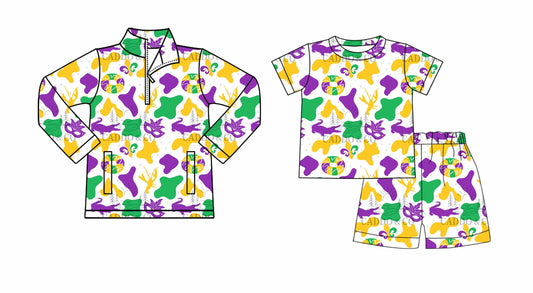 25.10.1 custom each style moq 8 eta 6-8week Sibling Sister mardi gras baby short sleeve shorts sets and top match design