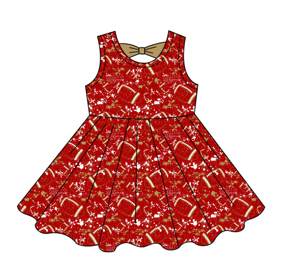 Custom moq 5 mix size milk silk summer teams Baby Girls Football  Sleeveless Bow Back Cutout Knee Length Dresses
