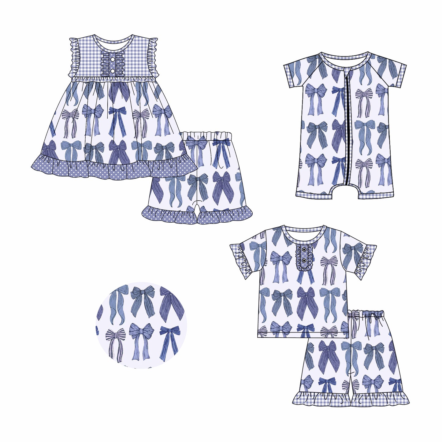 2.26 custom each style moq 5eta 4-6week Sibling Sister bow baby girl short sleeve shorts sets and sets 2 and boy romper match design