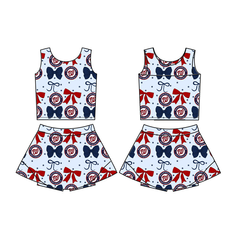 Custom moq 5 mix sizes summer teams baby girls clothes team bow sleeveless skirts shorts sets-25.6.20