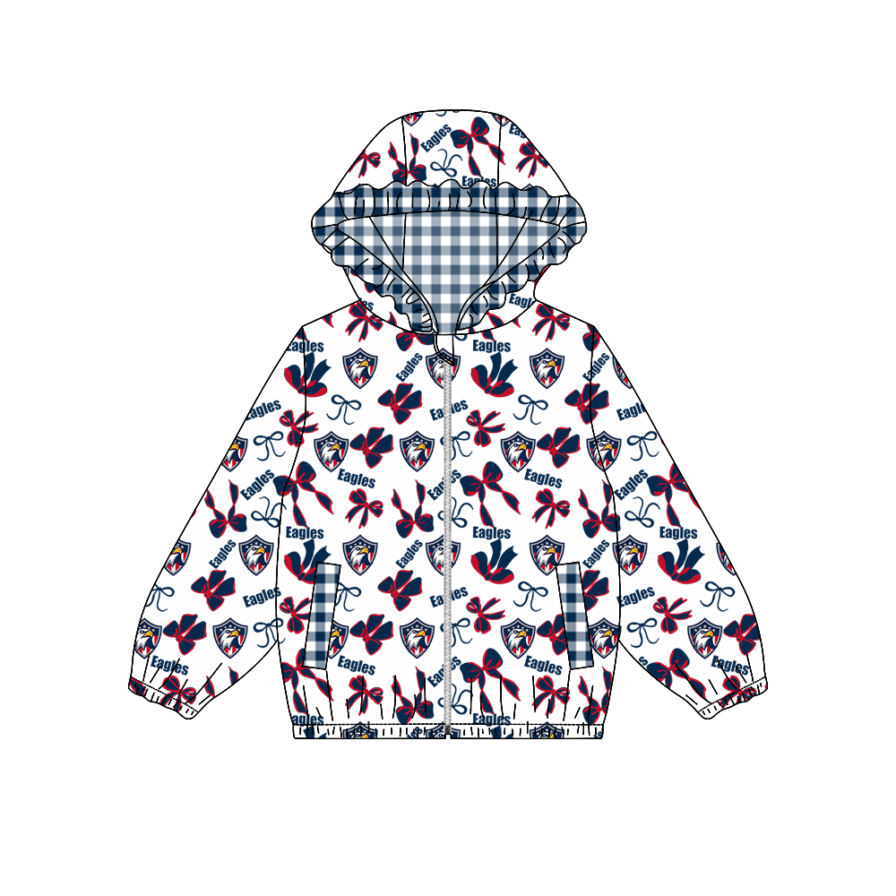 custom moq 5 mix size MSD071010 Baby Girls Bow Print Long Sleeve Zipper Hooded Team Jacket Tops