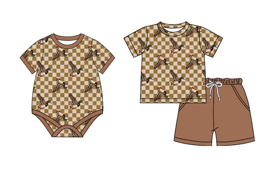 2.18 custom each style moq 5eta 4-6week Sibling Sister duck baby girl short sleeve shorts sets and romper match design