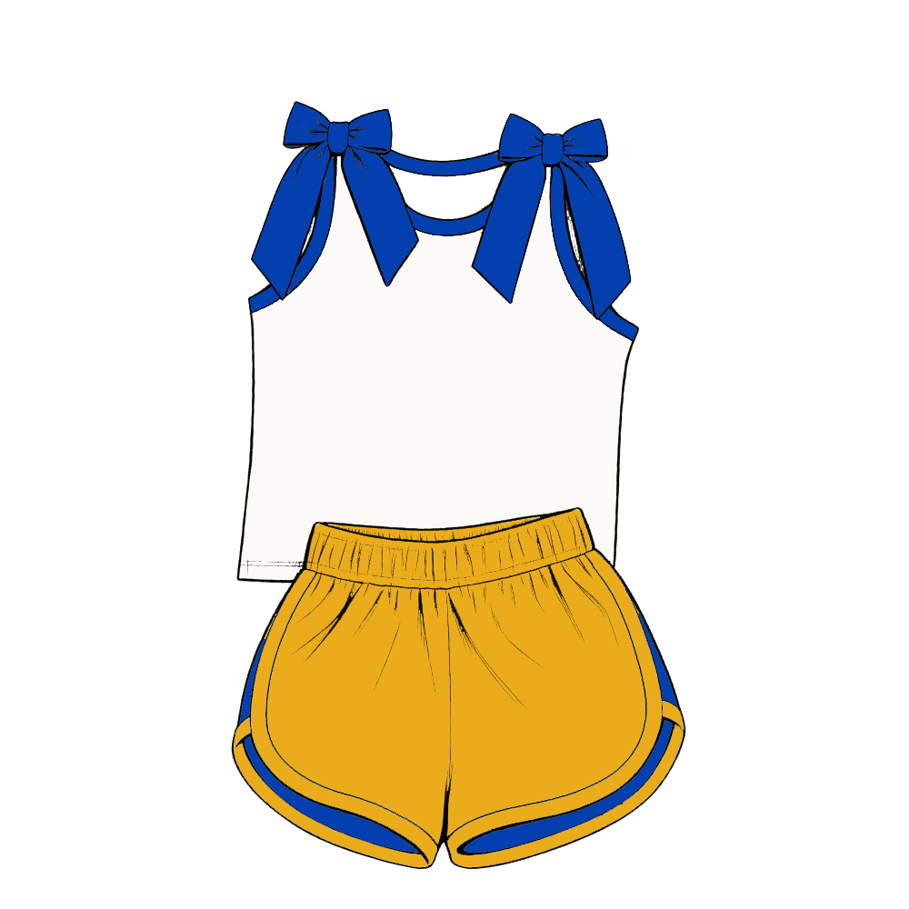 custom moq 5 mix size Baby Girls Bow Sleeveless Blue Top Shorts Summer Casual Clothes Set