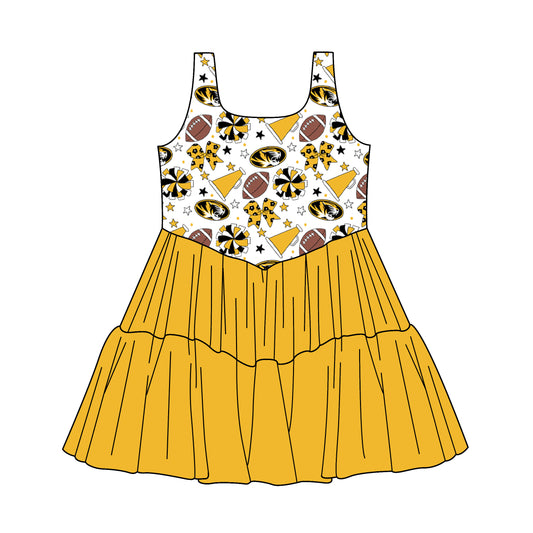 Custom moq 5 mix size milk silk summer teams Baby Girls Sleeveless Yellow Knee-Length Dress Cute Clothing for Little Girls