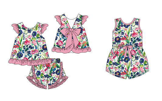 12.24 custom each style moq 5eta 4-6week Sibling Sister floral baby girl sets and jumpsuit match family design