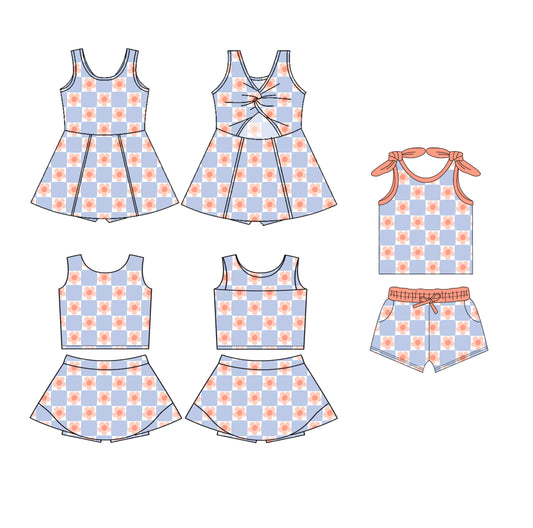 3.31 custom each style moq 5eta 4-6week Sibling Sister floral baby girls clothes Short sleeve shorts sets and yoga dress 1 and dress 2 match family design