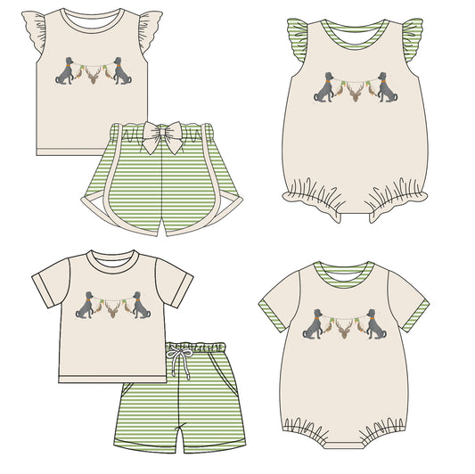 11.29 custom each style moq 5eta 4-6week Sibling Sister puppy baby girl short sleeve shorts sets and sets 2 and girls romper and boy romper match design