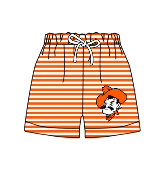 Custom moq 5 mix size milk silk summer teams Baby Orange Striped Drawstring Shorts for Children Elastic Waist Kids Summer Shorts