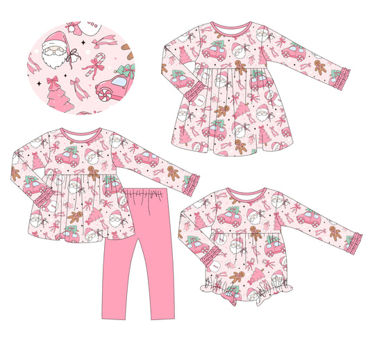 25.6.10 custom each style moq 5eta 4-6week Sibling Sisters Christmas pink baby girl long sleeve pants sets and dress and rompers match family design