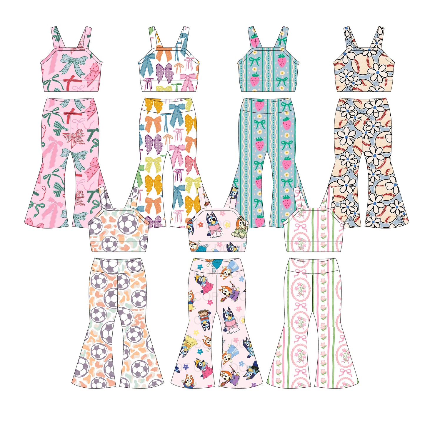 3.26 custom each style moq 5eta 4-6week Sibling Sisters baby girl short sleeve pants sets and sets 7 match family design