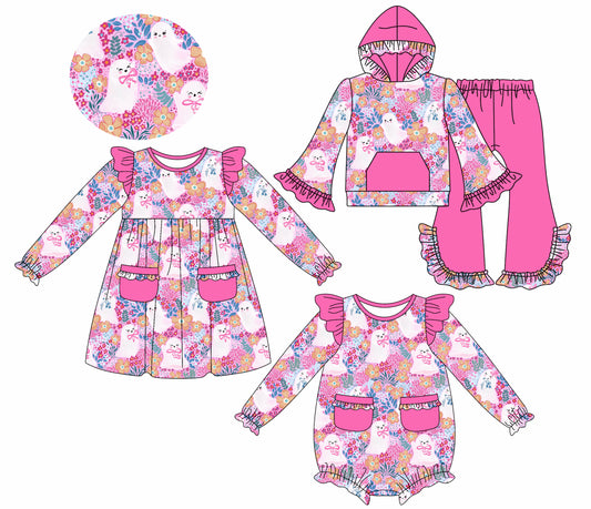 25.7.21 custom each style moq 5eta 4-6week Sibling Sisters ghost bow baby girl long sleeve pants sets and dress and rompers match family design