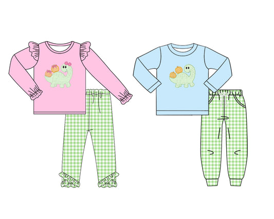 25.6.19 custom each style moq 5eta 4-6week Sibling Sisters dinosaur baby girl long sleeve pants sets 1 and sets 2 match family design
