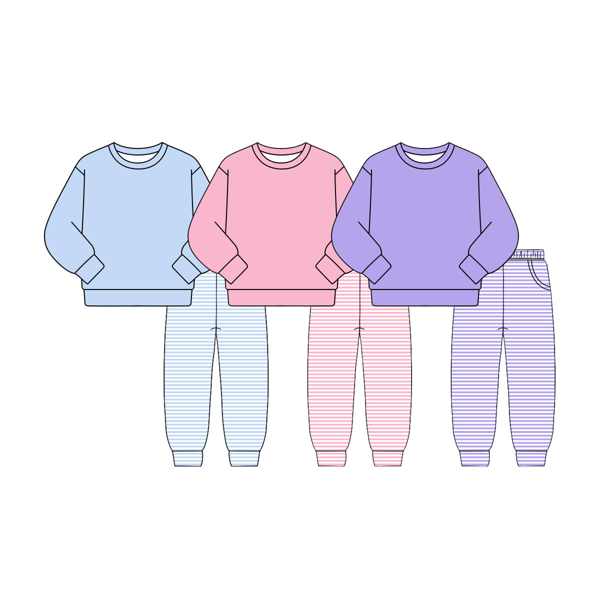 custom moq 5 mix size LHGNDN0108 Toddler Girls Solid Long Sleeve Top Stripe Jogger Pants Set Pocket Casual Outfit