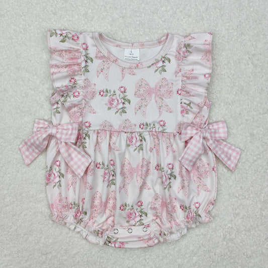RTS NO MOQ ETA 5/7days arrived SR2379 Floral flower leaf pink plaid bow vest jumpsuit