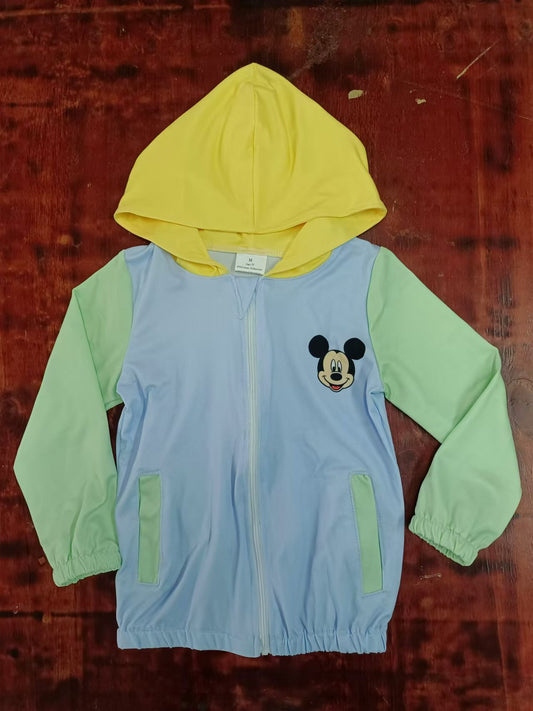 Custom moq 3 eta 6-7weeks Blue and chartreuse hooded zip-up sweatshirt (single pocket style)