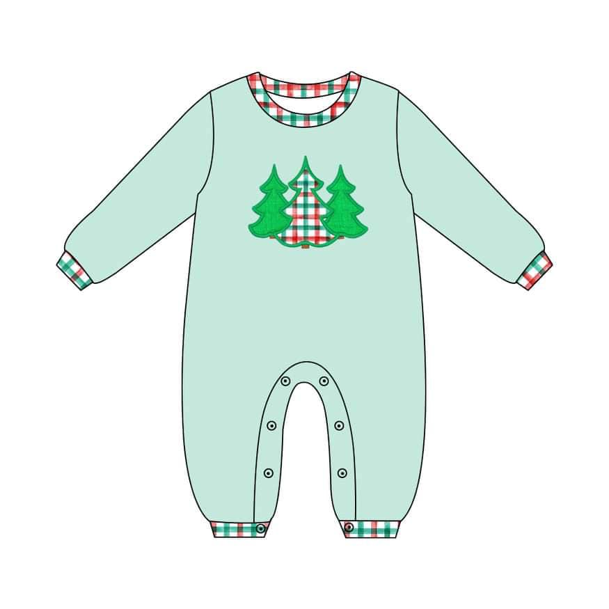 custom moq 3 eta 6-7 weeks Christmas Tree Plaid Long Sleeve Romper