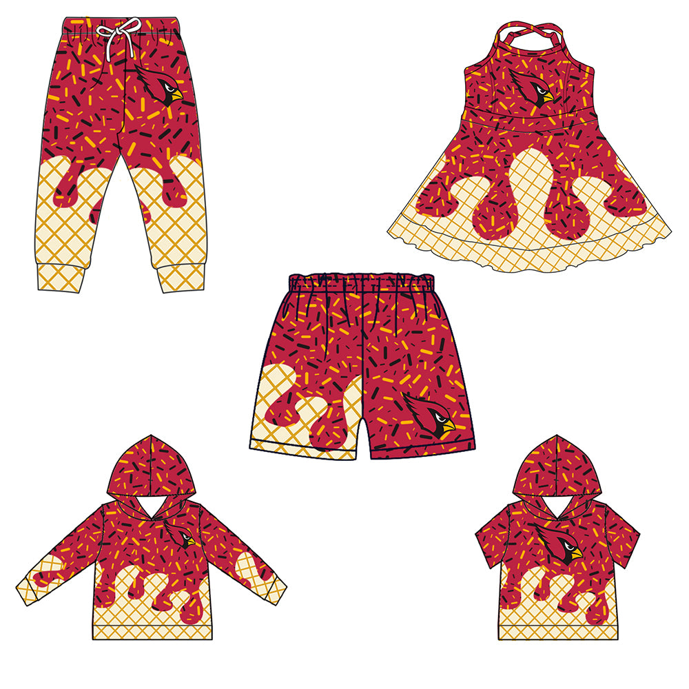 Custom moq 5 mix size milk silk baby girls clothes team red hooded long sleeve tops and short sleeve top and dress and pants and shorts-25.6.28