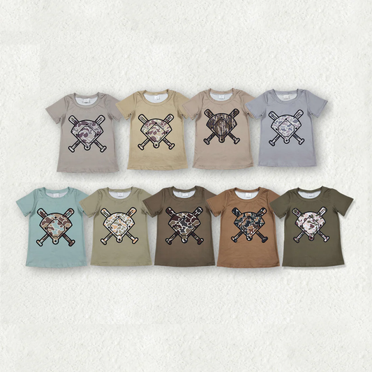 RTS NO MOQ Sibling baby boy clothes Camouflage Fan Baseball Short-Sleeve Shirts