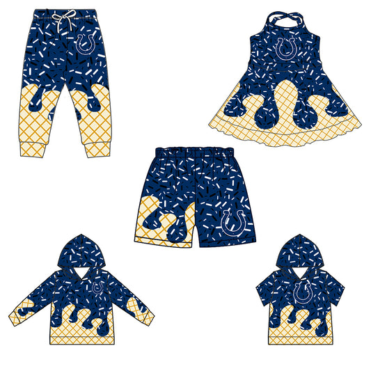 Custom summer teams baby girls clothes team blue hooded long sleeve tops and short sleeve top and dress and pants and shorts-25.6.19