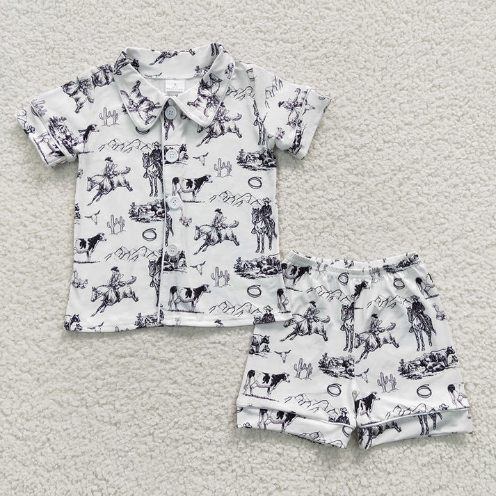 RTS Baby Kids Children Western Summer Shorts Pajamas summer girls pajamas
