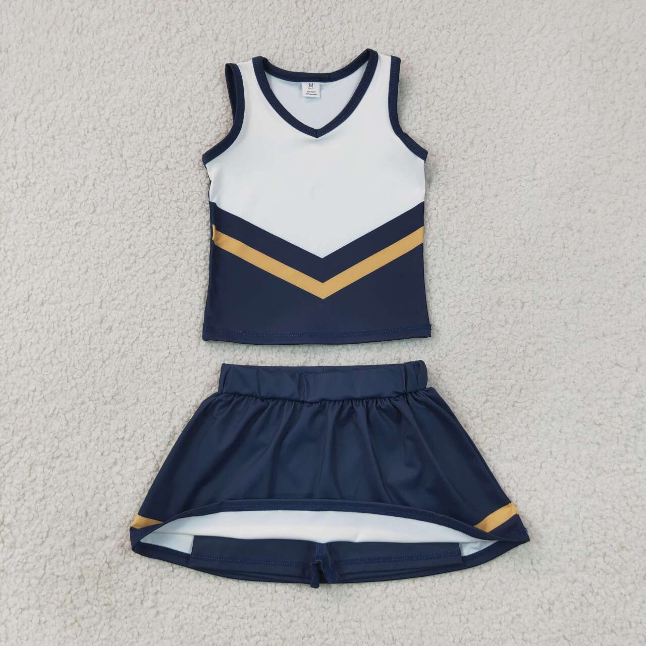 RTS NO MOQ yoga fabric GSD4189 Baby Girls Navy Gold Stripe Vest Skort Team Active Outfit