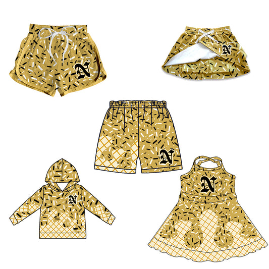Custom moq 5 mix size milk silk baby girls clothes team khaki hooded long sleeve tops and skirt and dress and shorts 1 and shorts 2-25.7.4