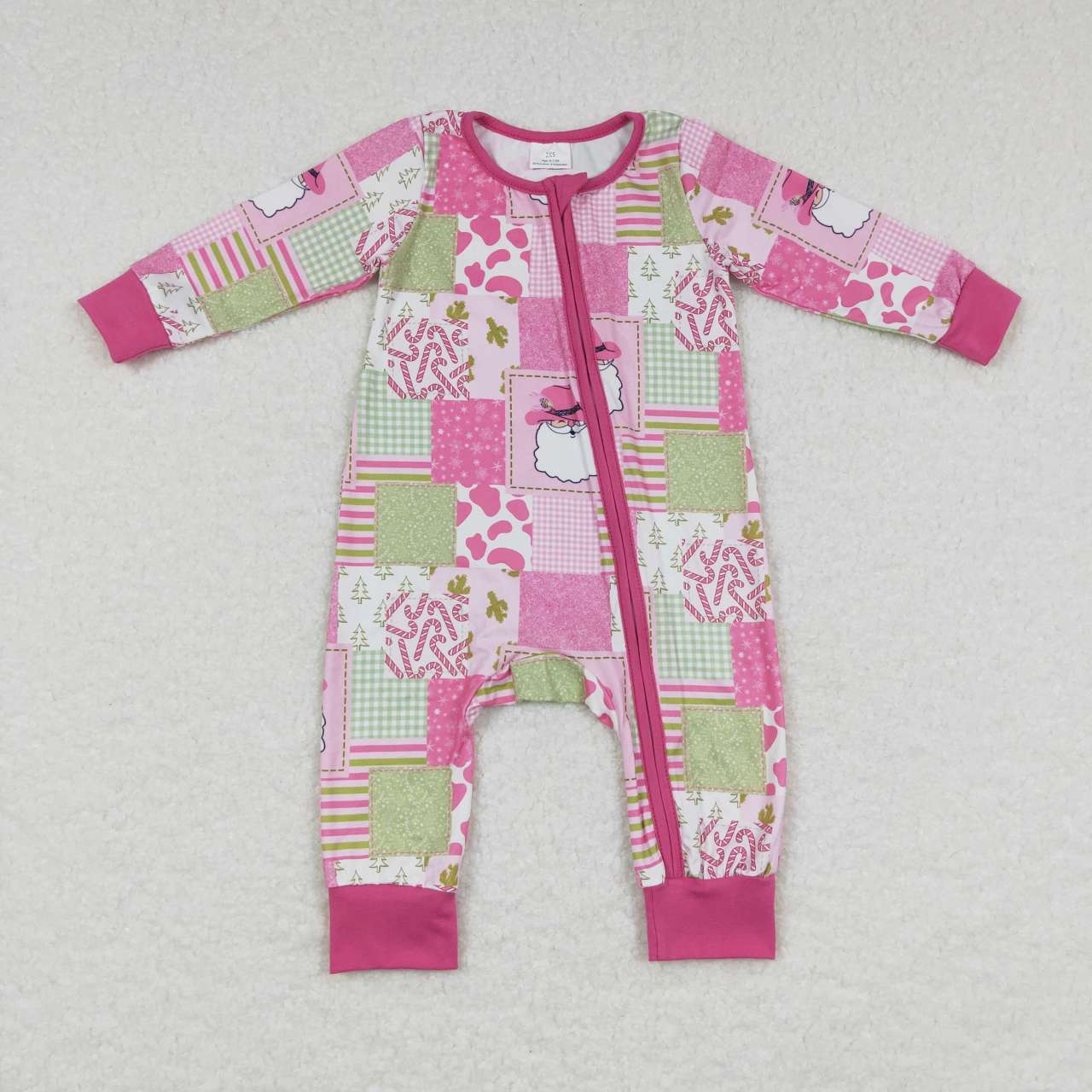 LR0722 Santa pink and green plaid zipper long-sleeved jumpsuit
