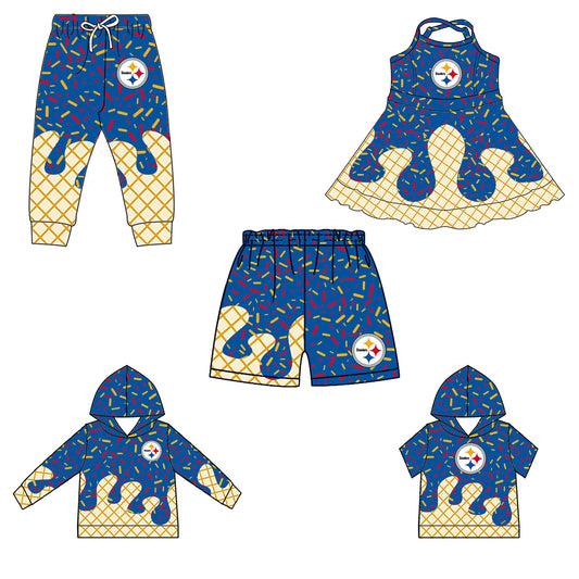 Custom summer teams baby girls clothes team blue hooded long sleeve tops and short sleeve top and dress and pants and shorts-25.6.18