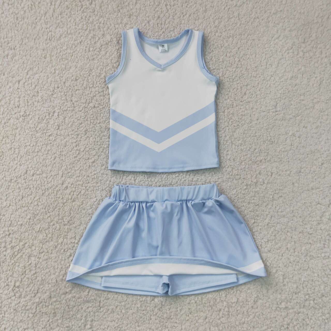 RTS NO MOQ yoga fabric GSD4188 Baby Girls Light Blue Stripe Vest Skort Team Active Yoga Outfit