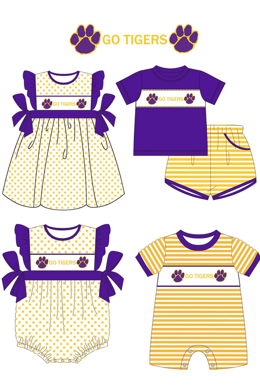 Sport team clothing custom moq 3 eta 6-8weeks  Sister Clothes  GO TIGERS PURPLE SETS