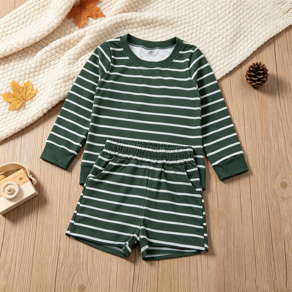 NEW RTS NO MOQ yoga fabric GLS0128 Yoga Baby Girls Green Stripe Shirt Top Short Yoga Active Set