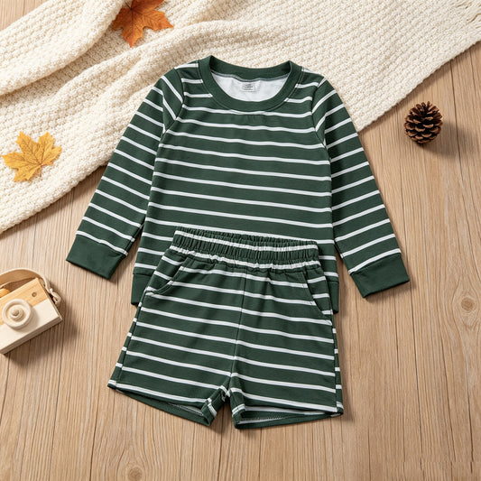 NEW RTS NO MOQ yoga fabric GLS0128 Yoga Baby Girls Green Stripe Shirt Top Short Yoga Active Set