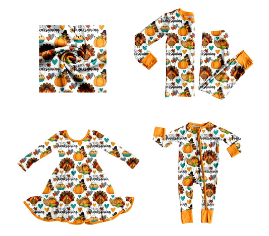 25.8.6 custom each style moq 5eta 4-6week Sibling Sisters pumpkin turkey baby girl long sleeve pants sets and dress and rompers match family design