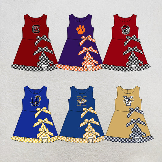 custom moq 5 mix size MSD070905 Baby Girls Checked Bows Yoga Active Short Scallop Knee Length Summer Dress