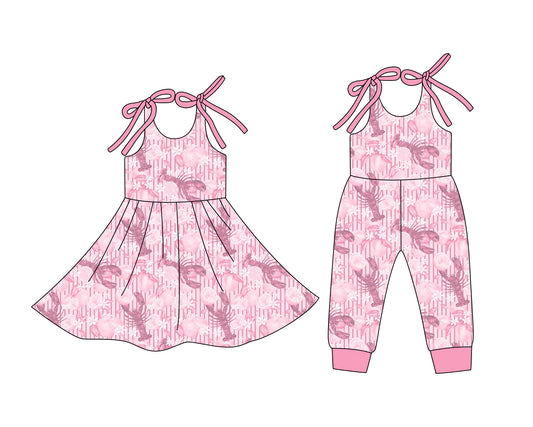 Custom moq 5 mix size Sibling Pink Sleeveless Dress Romper for Baby Girl Infant Summer Outfit Casual Comfortable Clothing