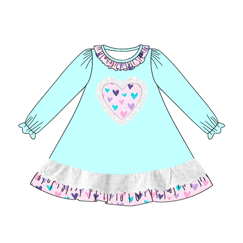 9.6 custom each style moq 5eta 4-6week Sibling Sister love teal baby girl sets and dress and rompers match family design