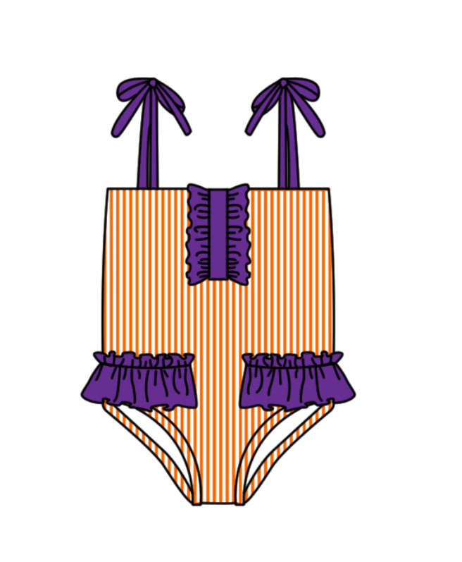 Custom moq 5 mix size milk silk summer teams baby girl boys clothes Orange Two-Piece Swimsuit Set One Piece Swimsuits boy swim trunks