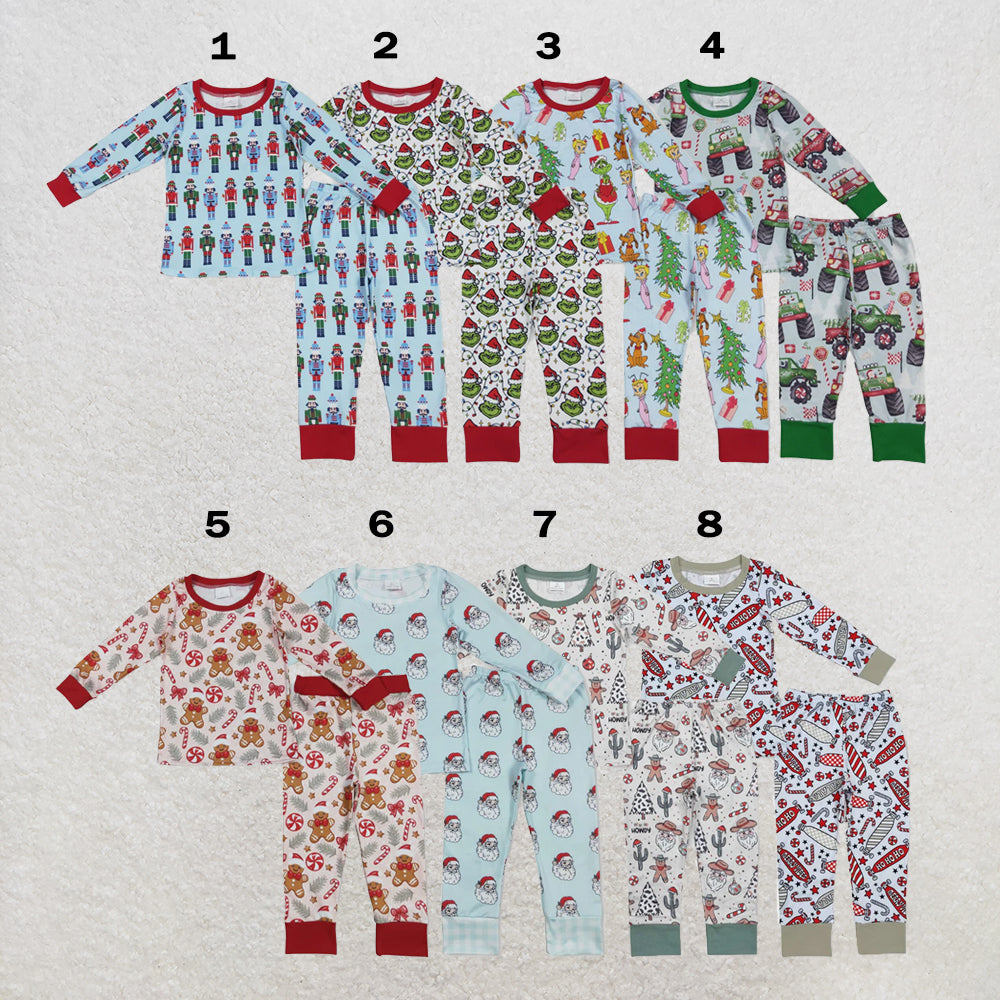 RTS NO MOQ Sibling milk silk Baby Boys Cute Cute Truck Tree Flag Long Sleeve Two Piece Sleepwear Outfit
