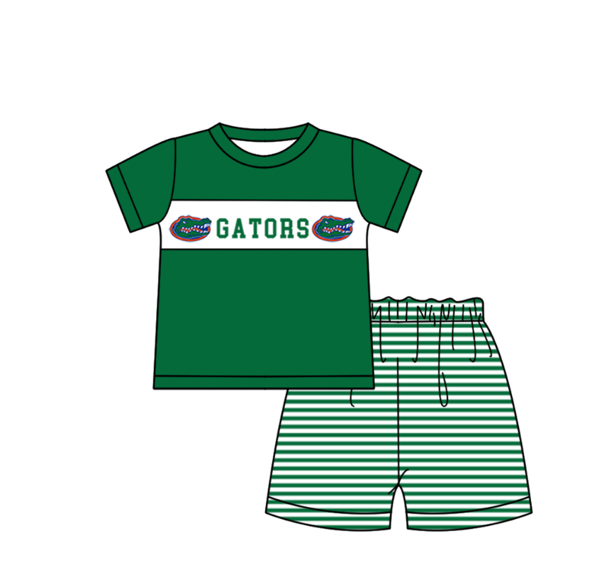 Custom moq 5 mix size milk silk summer teams baby girl boys clothes green short sleeve shorts sets 2  and dress and rompers 2 series