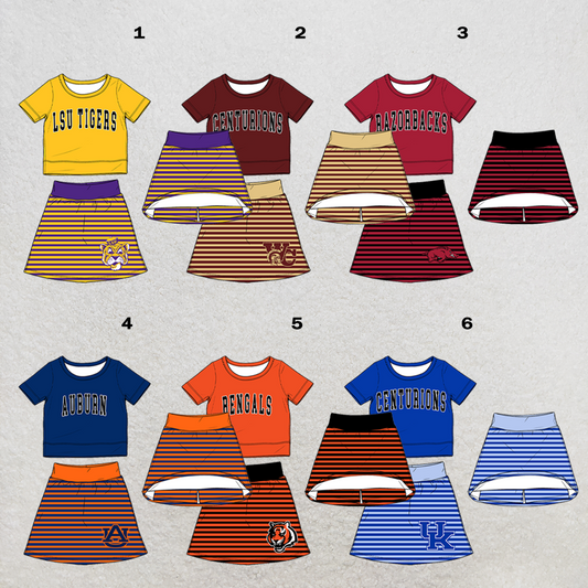 custom moq 5 mix size XY062503 Baby Girls Cute Short Sleeve Top Striped Skirt  Outfit Set