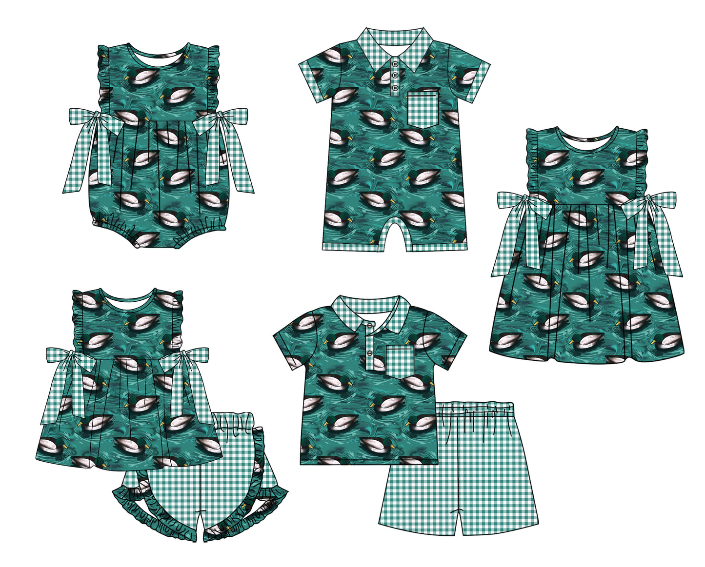 11.14 custom each style moq 5eta 4-6week Sibling Sister duck baby girl short sleeve shorts sets and sets 2 and girls romper and boy romper and dress match design