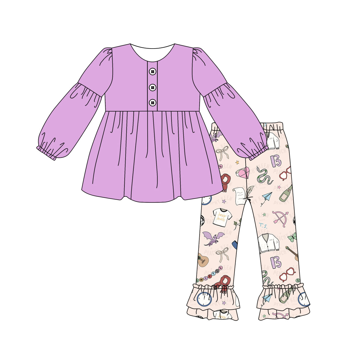 7.19 custom each style moq 5eta 4-6week Sibling Sister purple baby girls sets and dress and rompers match family design