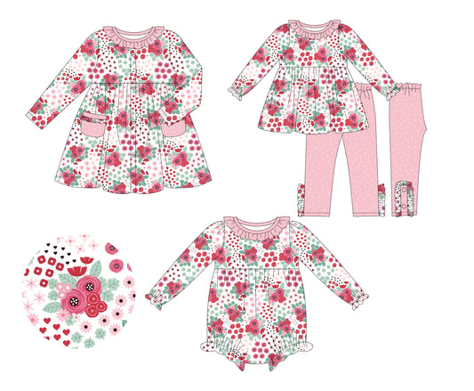25.9.13 custom each style moq 5eta 6-8week Sibling Sisters floral baby girl long sleeve pants sets and dress and rompers match family design