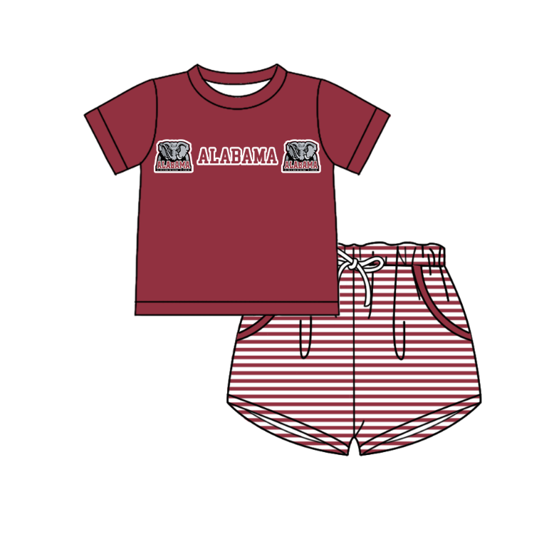 Custom moq 5 mix size milk silk summer teams Boys Red Short Sleeve Top Striped Shorts Set With Matching Romper Girls Flutter Sleeve Polka Dot Dress Romper