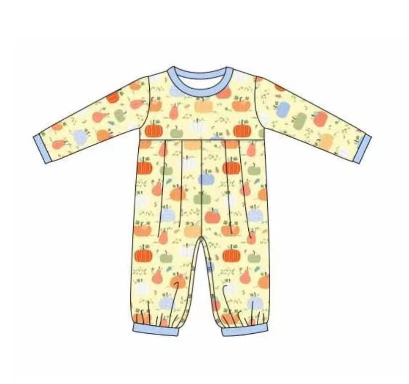 5.18custom each style moq 5eta 4-5week Sibling Sister pumpkin print yellow girls and boys outfits and baby romper and dress match family design