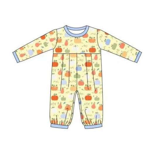 5.18custom each style moq 5eta 4-5week Sibling Sister pumpkin print yellow girls and boys outfits and baby romper and dress match family design