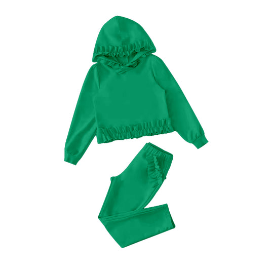 7.11 custom each style moq 5eta 4-6week cotton clothes green hooded long sleeve pants baby girls sets
