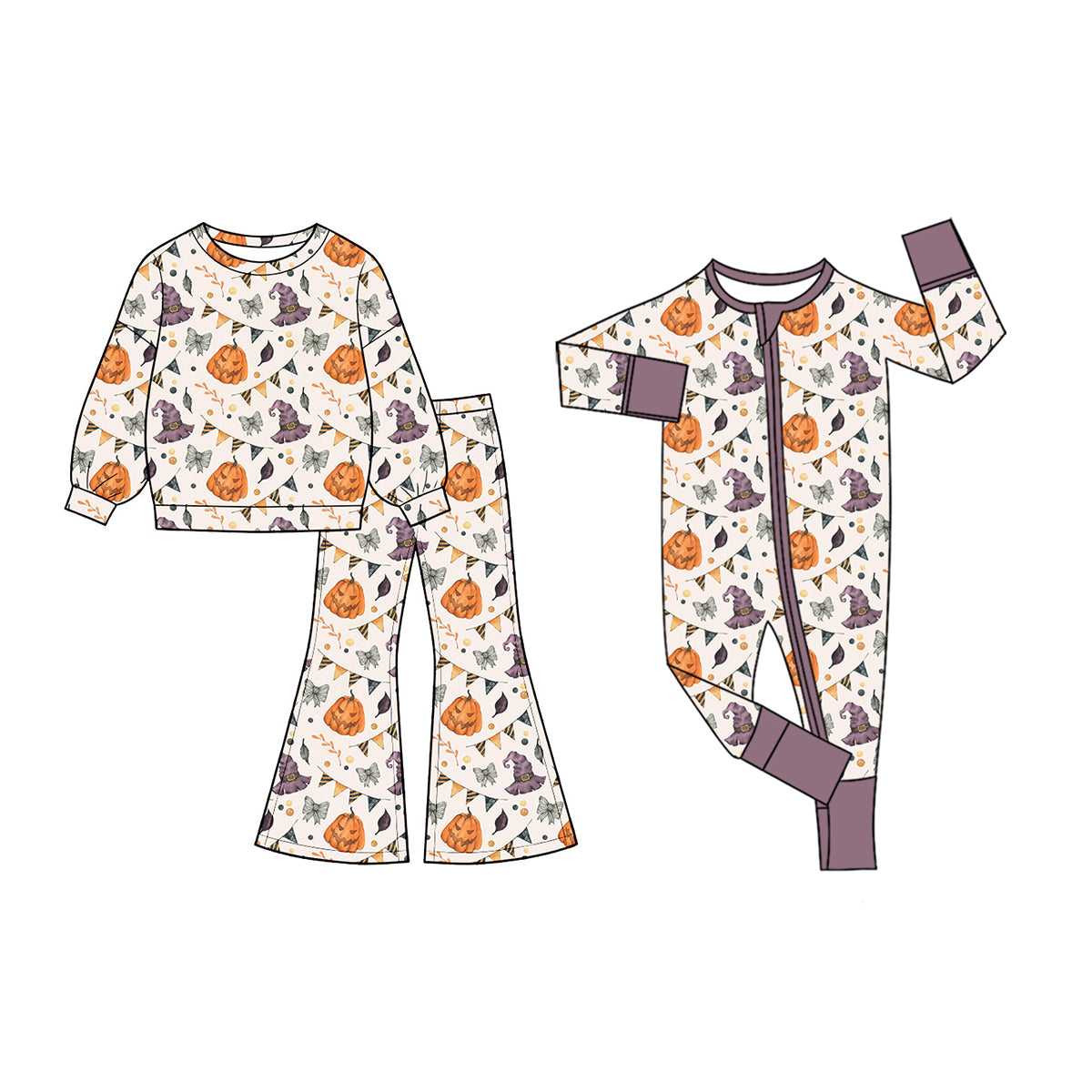 (Preorder new) No moq Baby Boys Halloween Ghost Pumpkin Top Pants Holiday Clothes Rompers