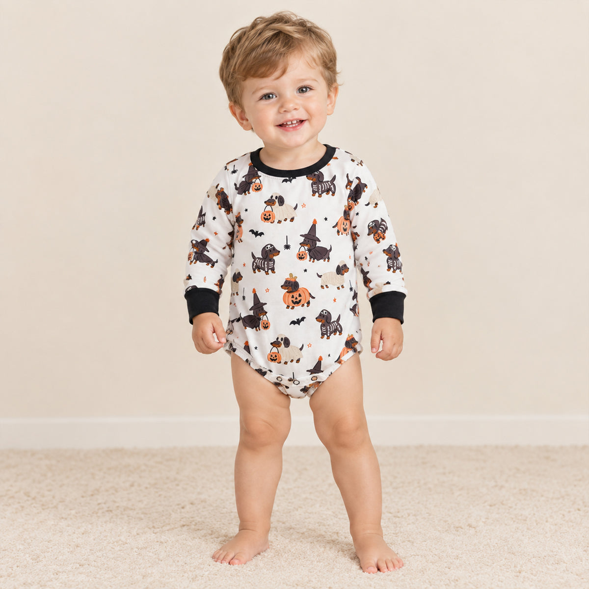 NEW RTS NO MOQ milk silk LR3238 Baby Boys Long Sleeve Ghost Pumpkins Dogs Halloween Romper Fall Holiday Daily Outfit