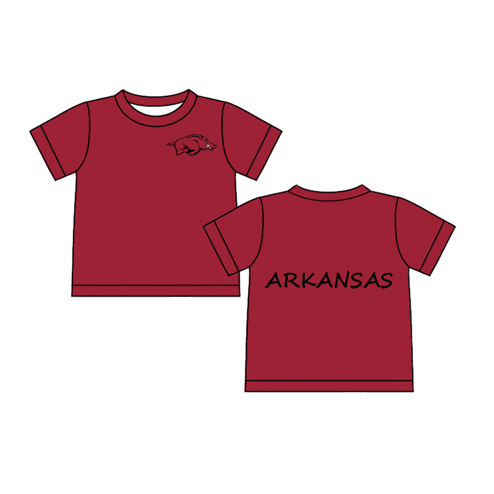 Custom moq 5 mix sizes summer teams baby girls clothes team brick red short sleeve shorts skirts sets dress top-25.5.9